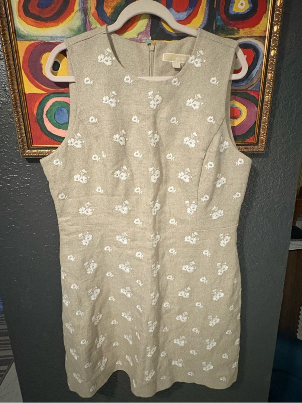 Michael Kors Beige Mini Dress with White Floral Embroidery